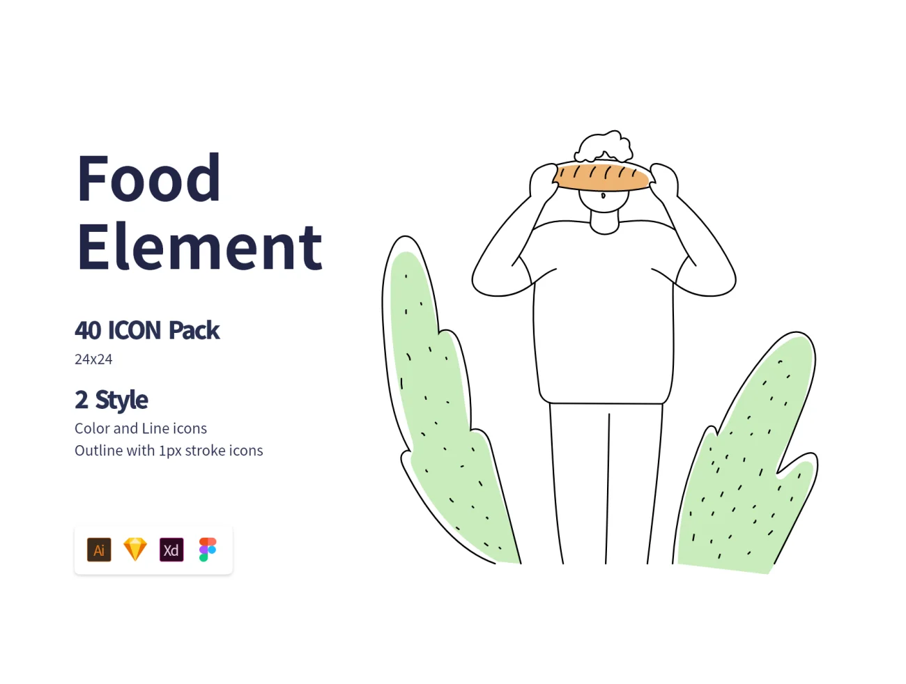 Food Element Icon 食物元素图标以及插画-插画-到位啦UI