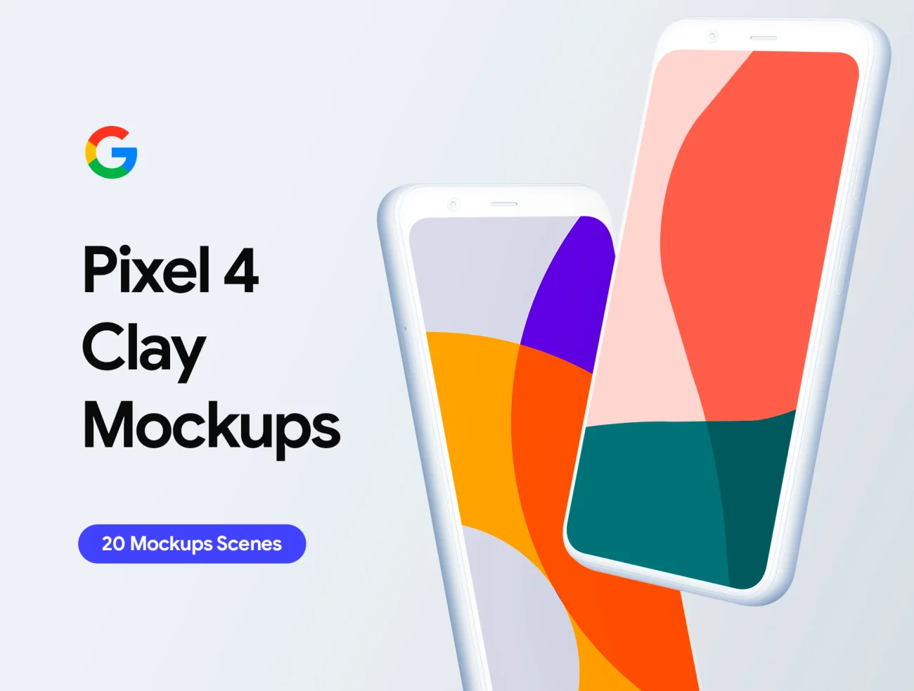 Google Pixel 4 20 Clay Mockups Part 3 pixel4 20款纯色智能样机模型-产品展示、办公样机、实景样机、手机模型、样机、简约样机-到位啦UI