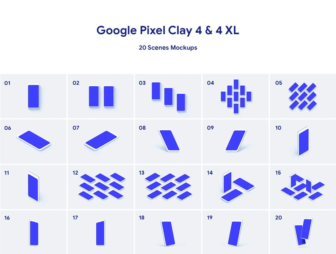 Google Pixel 4 20 Clay Mockups Part 3 pixel4 20款纯色智能样机模型-产品展示、办公样机、实景样机、手机模型、样机、简约样机-到位啦UI