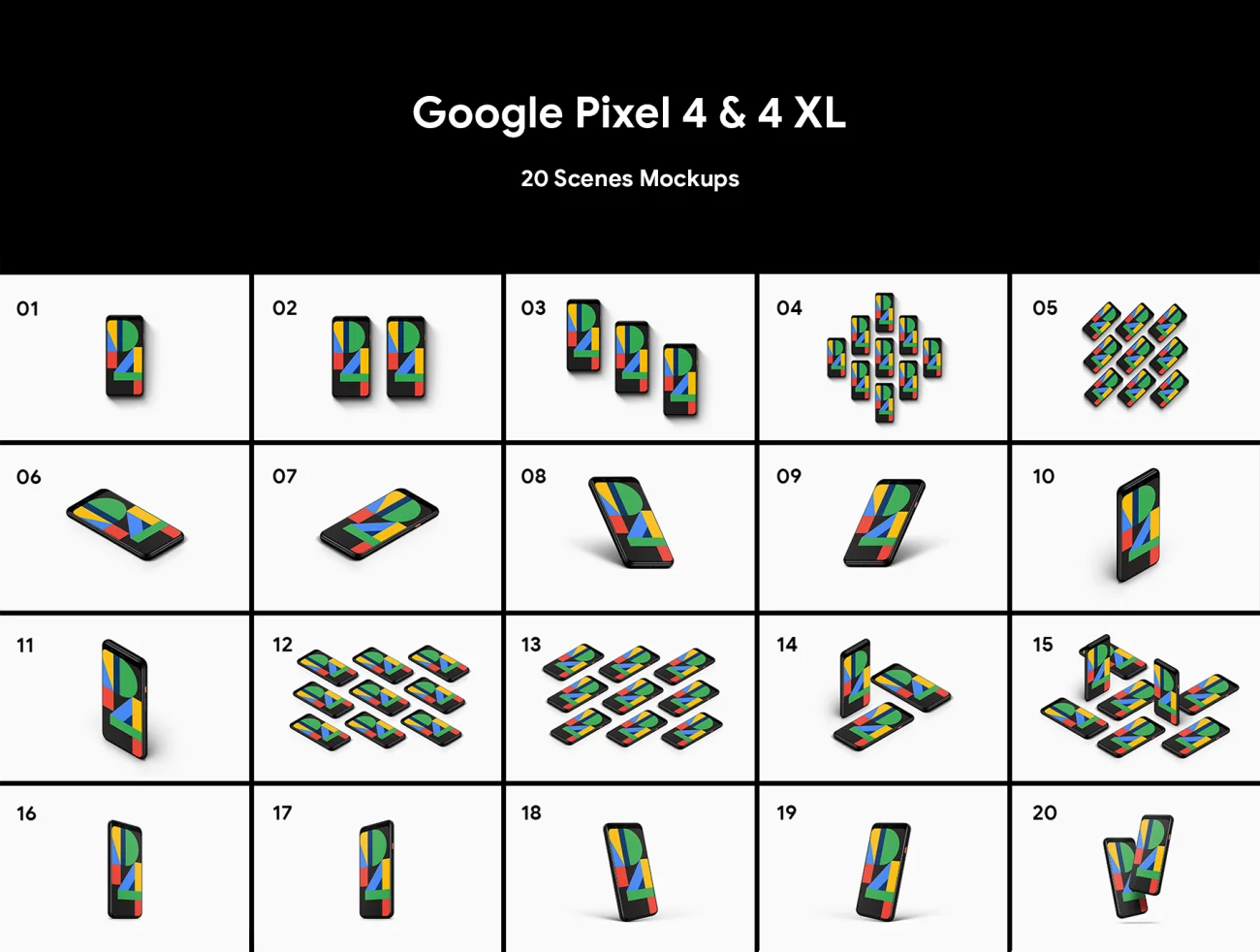 Google Pixel 4 20 Mockups Part 3 谷歌像素4手机 20款智能样机模型-产品展示、优雅样机、办公样机、实景样机、手机模型、样机、简约样机-到位啦UI
