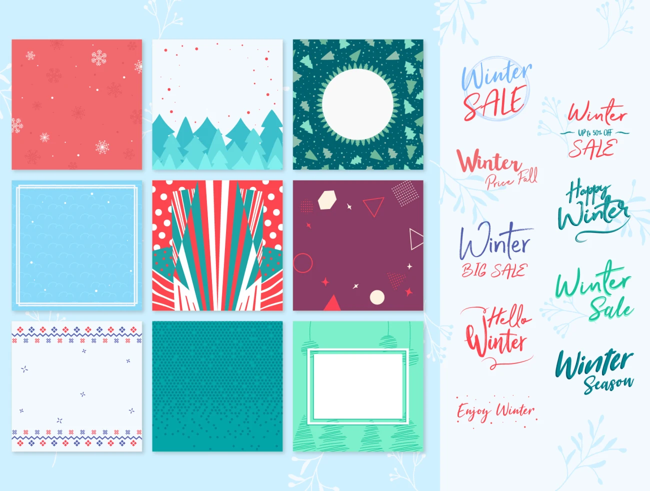 Winter People Character Collection 冬季丛林麋鹿雪地矢量背景多尺寸笔刷图案banner素材-背景素材、设计元素-到位啦UI