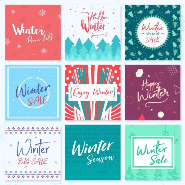 Winter People Character Collection 冬季丛林麋鹿雪地矢量背景多尺寸笔刷图案banner素材