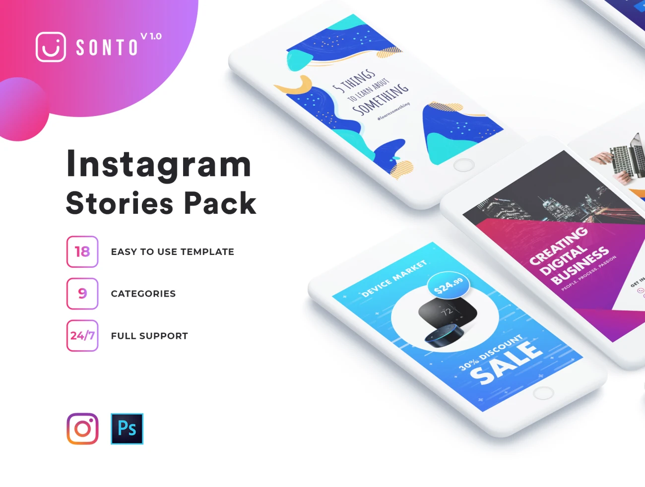 Sonto Instagram Stories 18款9大类ins故事模版-UI/UX、专题页面、海报素材-到位啦UI