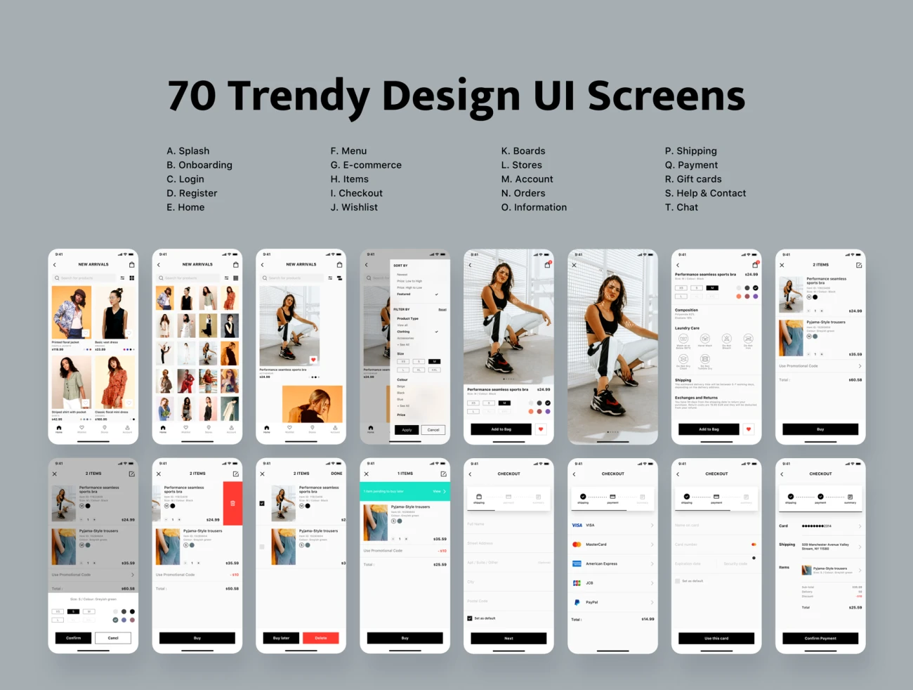 Trendy E-commerce UI Kit 70款简约大气时尚电子商务用户界面套件-UI/UX-到位啦UI