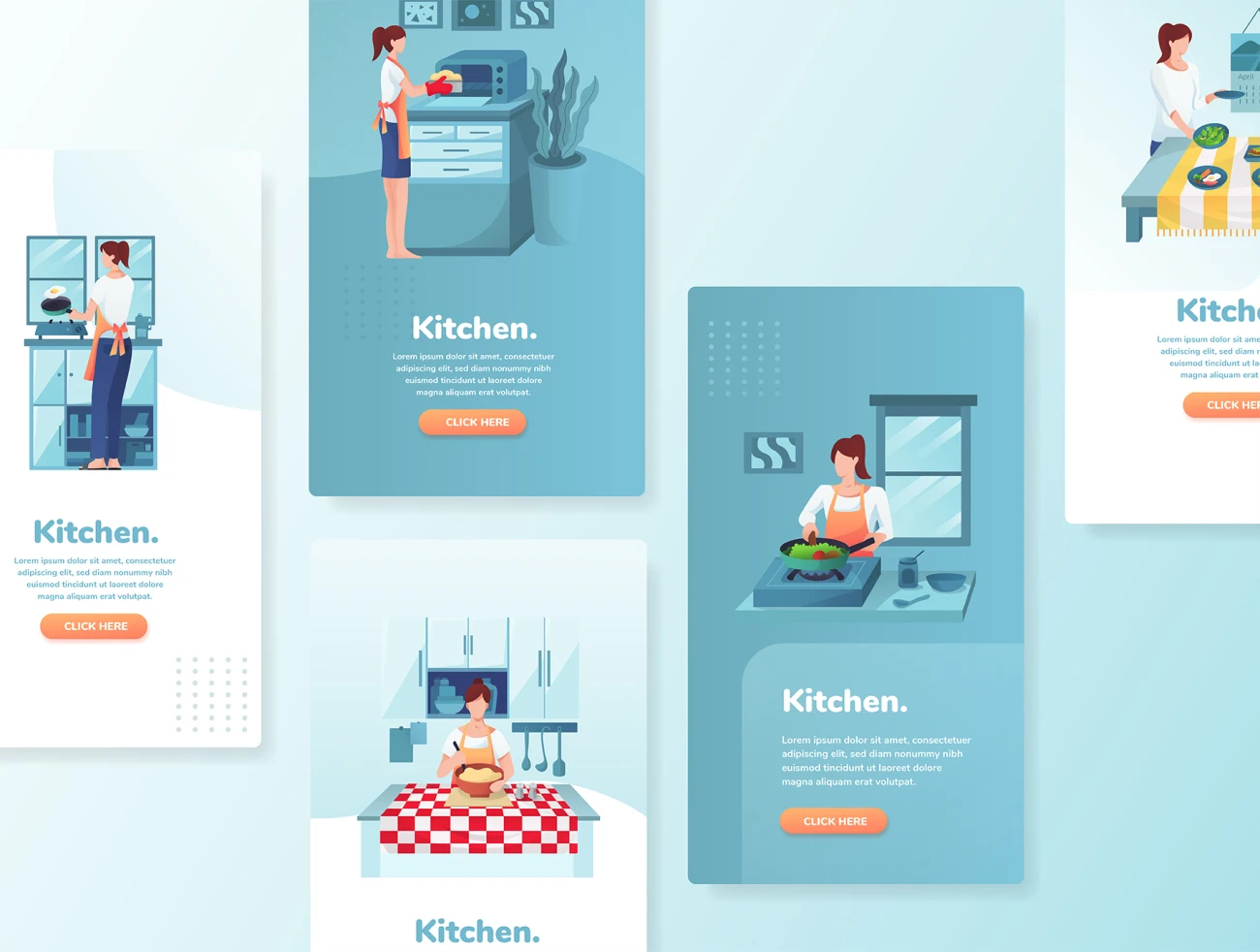 Kitchen Activities Illustrations 矢量家庭主妇美食烹饪相关插图-插画-到位啦UI