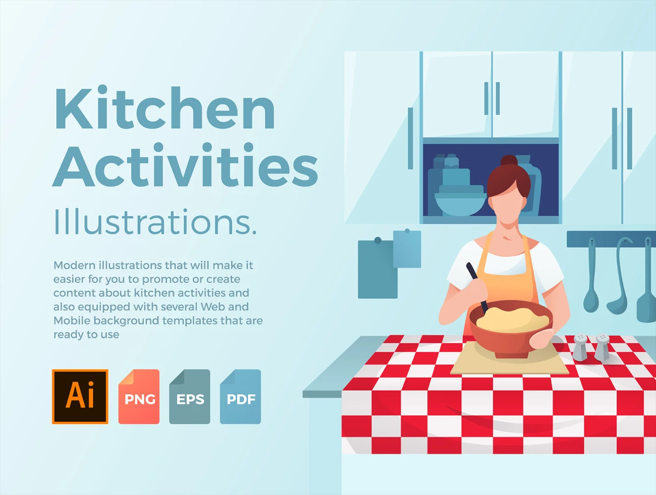 Kitchen Activities Illustrations 矢量家庭主妇美食烹饪相关插图-插画-到位啦UI