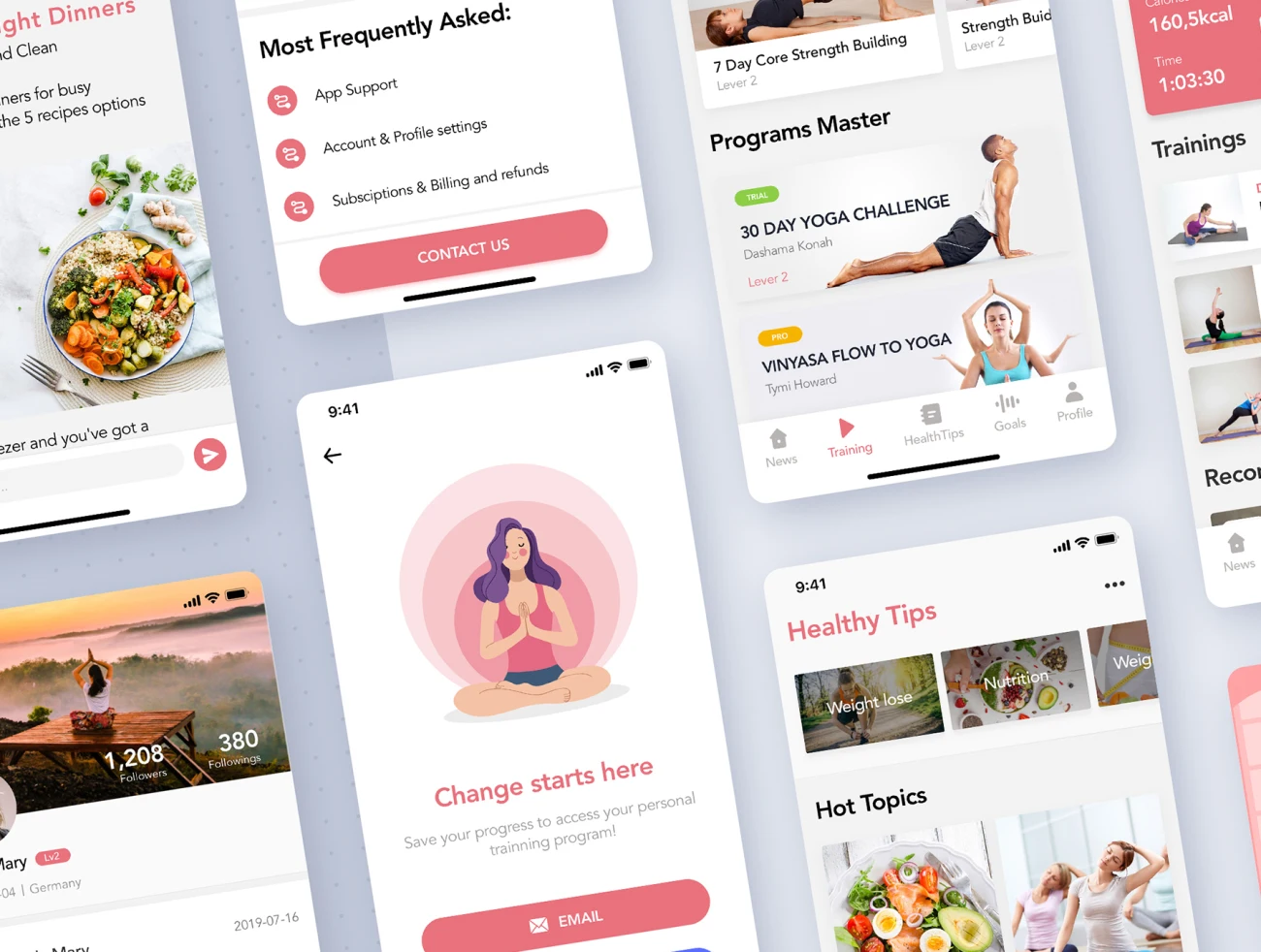 Yoga Fitness Mobile App UI Kit 瑜伽健身移动app应用UI套件-UI/UX、人物插画、场景插画、插画、运动健身-到位啦UI