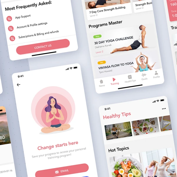 Yoga Fitness Mobile App UI Kit 瑜伽健身移动app应用UI套件