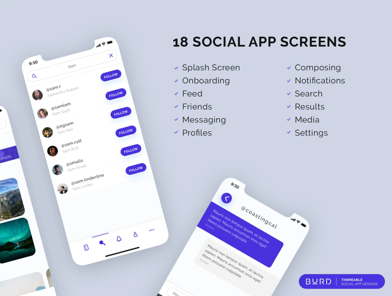 Burd Sketch Social UI Kit 社交用户界面工具包-UI/UX、ui套件、列表、图表、地图、应用、登录页、社交、聊天、表单-到位啦UI