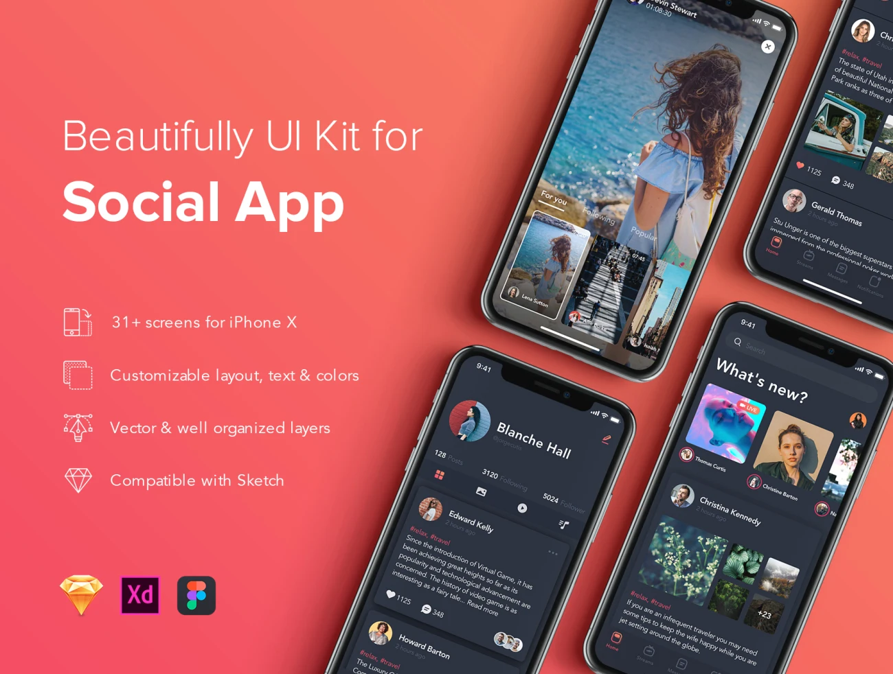 Zingo Social App UI Kit 社交app应用UI套件-UI/UX、ui套件、列表、图表、应用、社交、聊天、表单、邮件-到位啦UI