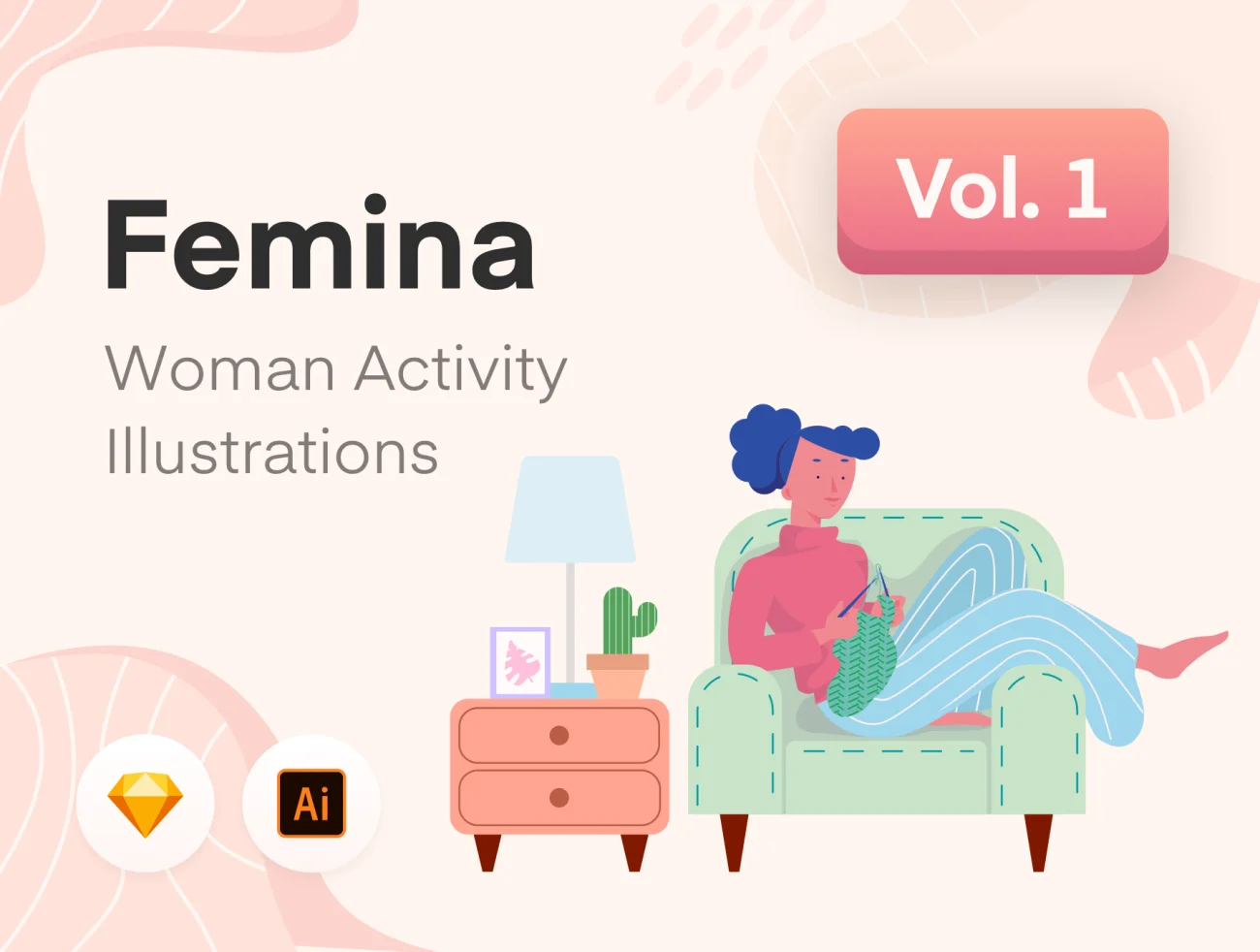 Femina Woman Daily Activity - Vol.2 女性日常活动-第二卷-人物插画、场景插画、学习生活、插画、插画风格、概念创意、线条手绘、趣味漫画、运动健身-到位啦UI