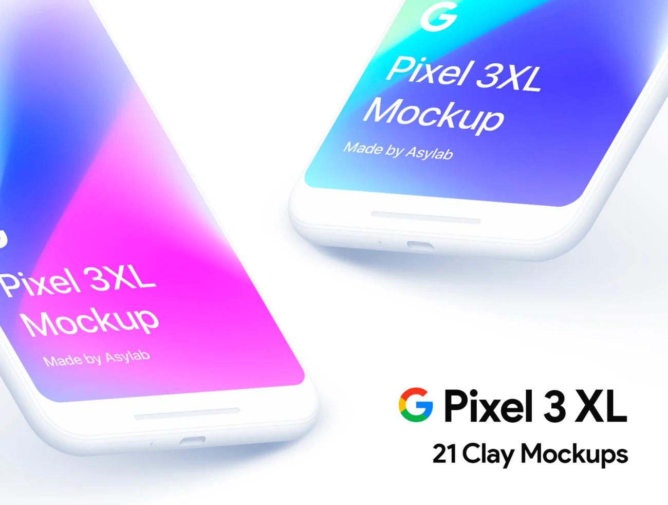 21 Google Pixel 3 XL Clay Mockups(part1) 21款谷歌pixel 3 XL纯色智能样机模型-第1部分-产品展示、创意展示、办公样机、手机模型、样机、简约样机-到位啦UI