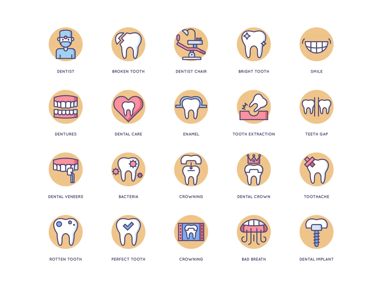 57 Dental Icons Butterscotch Series 57个牙科图标奶油糖果系列-3D/图标-到位啦UI