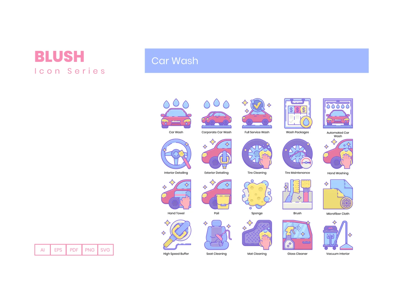 50 Car Wash Icons Blush Series 50款洗车图标-3D/图标-到位啦UI