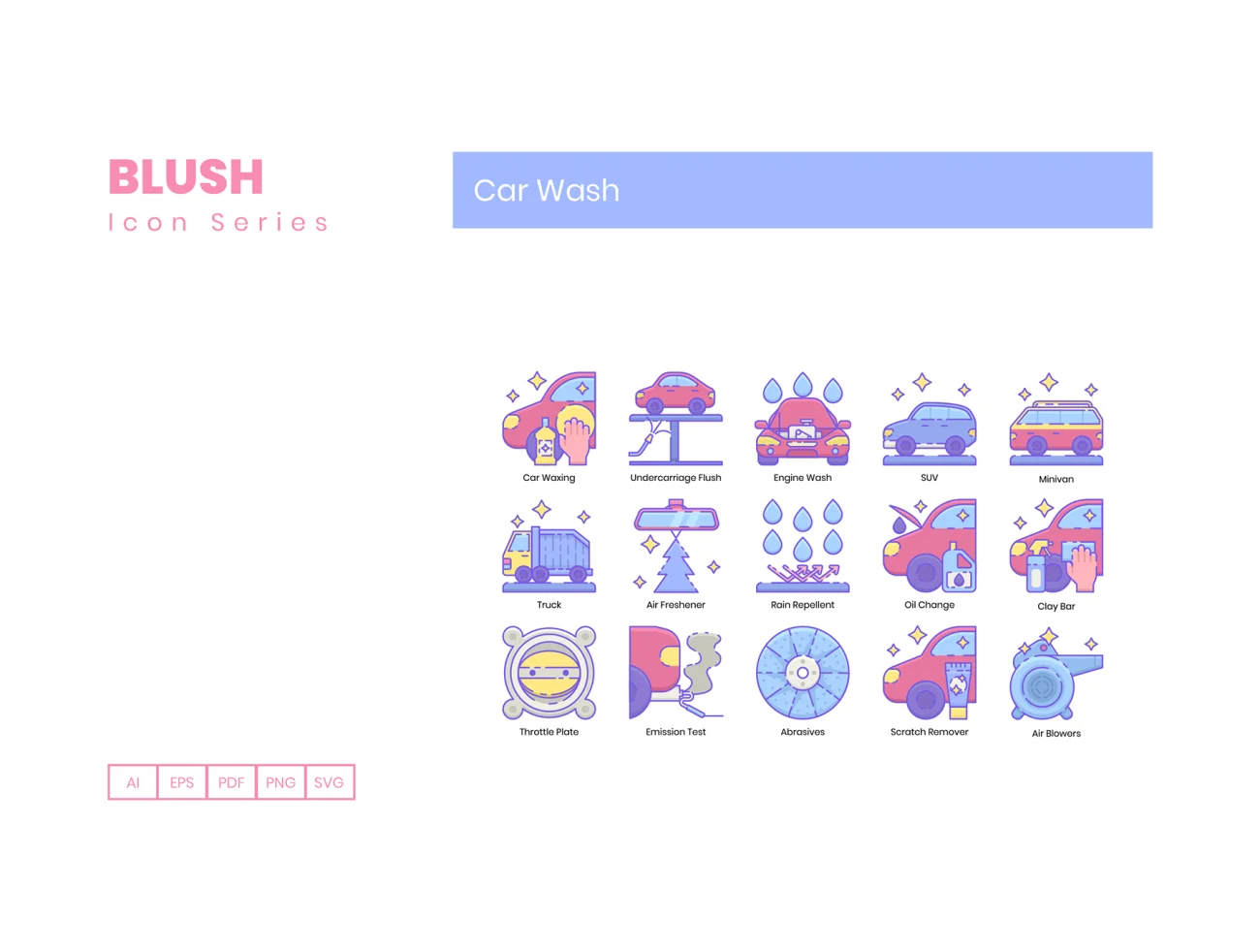 50 Car Wash Icons Blush Series 50款洗车图标-3D/图标-到位啦UI