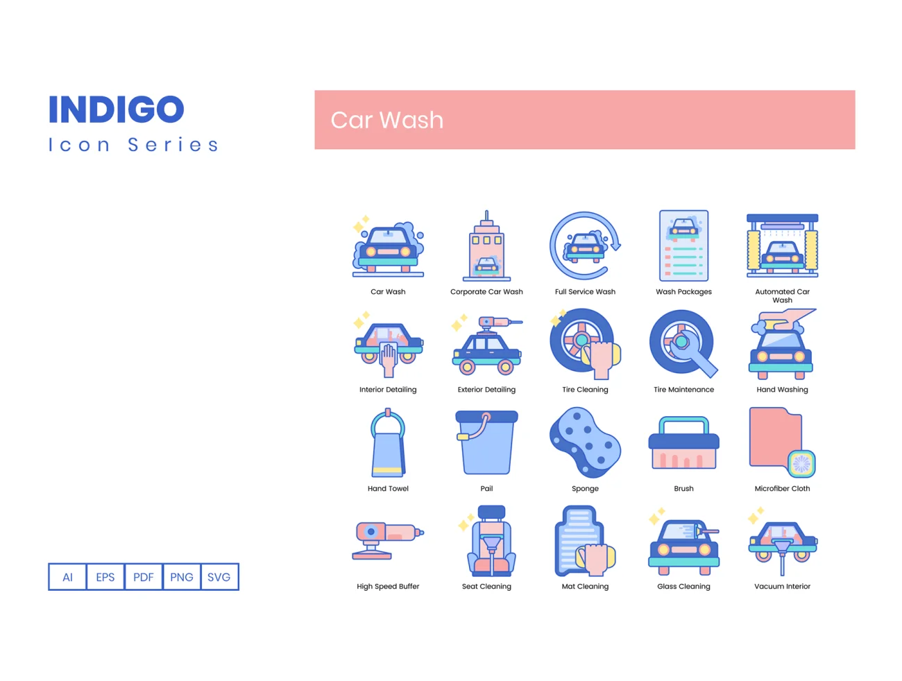 70 Car Wash Icons Indigo Series 70款汽车清洗图标-3D/图标-到位啦UI