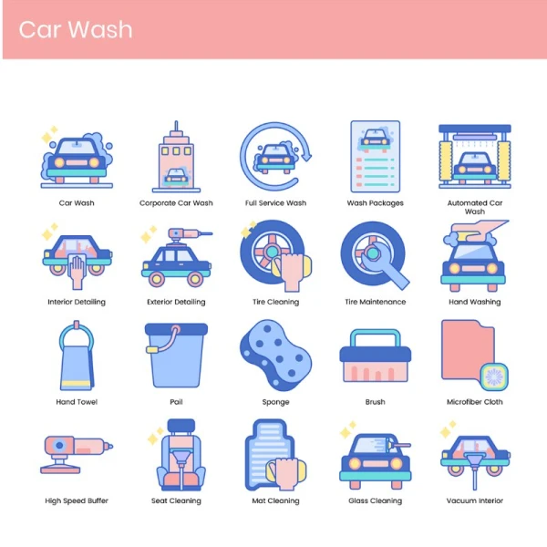 70 Car Wash Icons Indigo Series 70款汽车清洗图标