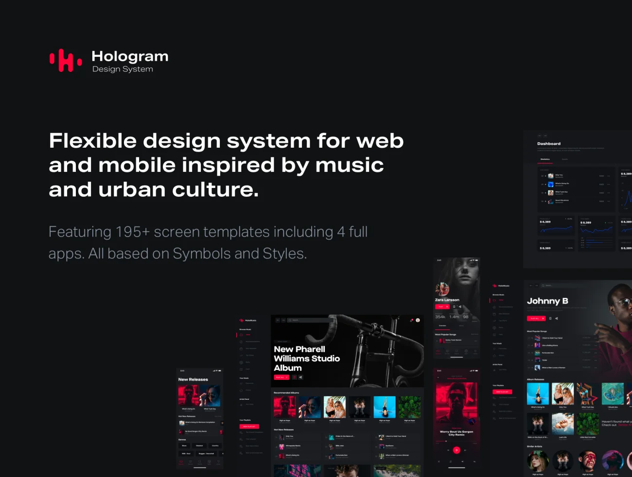 Hologram Design System 超过195款音乐网站和4款应用模版明暗双模式-UI/UX、ui套件、播放器、网站-到位啦UI