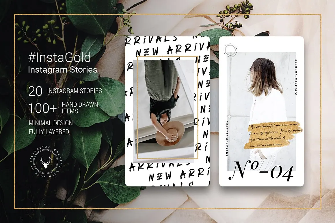 InstaGold Minimal Instagram Stories 20款极简Instagram时尚创意故事海报-专题页面、人物模特-到位啦UI