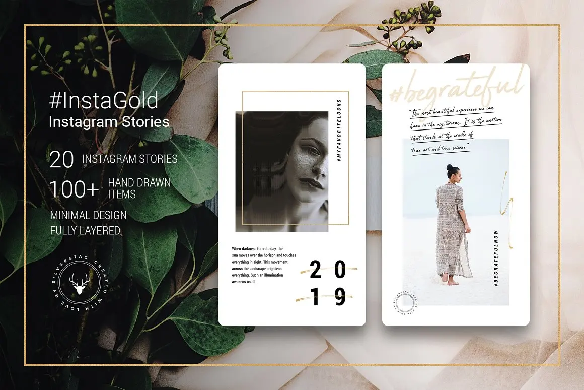 InstaGold Minimal Instagram Stories 20款极简Instagram时尚创意故事海报-专题页面、人物模特-到位啦UI