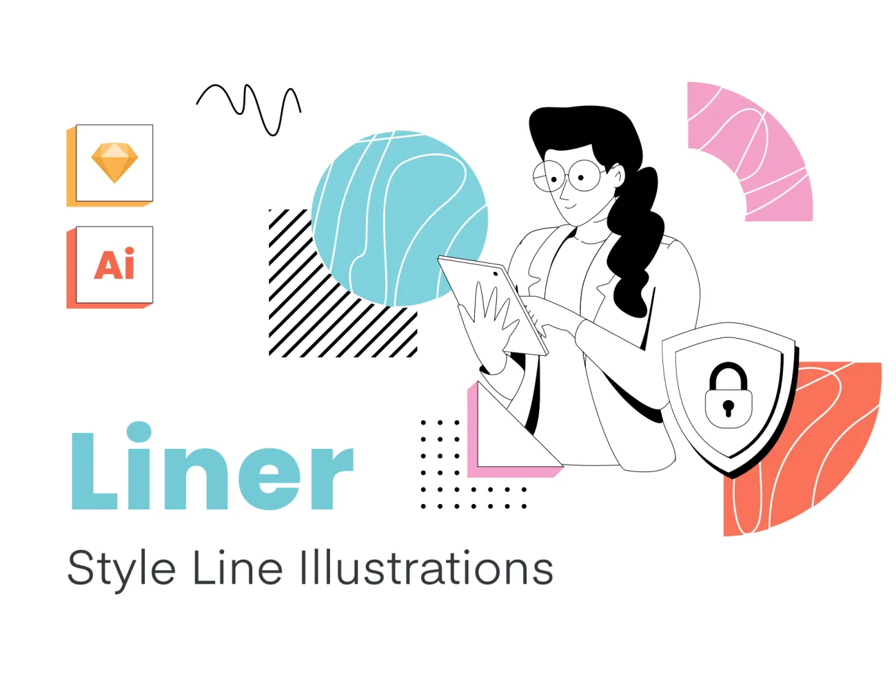 Liner - Line Style Illustration 线条学习生活教育医疗金融理财人物插画插图-人物插画、商业金融、场景插画、学习生活、插画、教育医疗、概念创意、线条手绘、职场办公、金融理财-到位啦UI