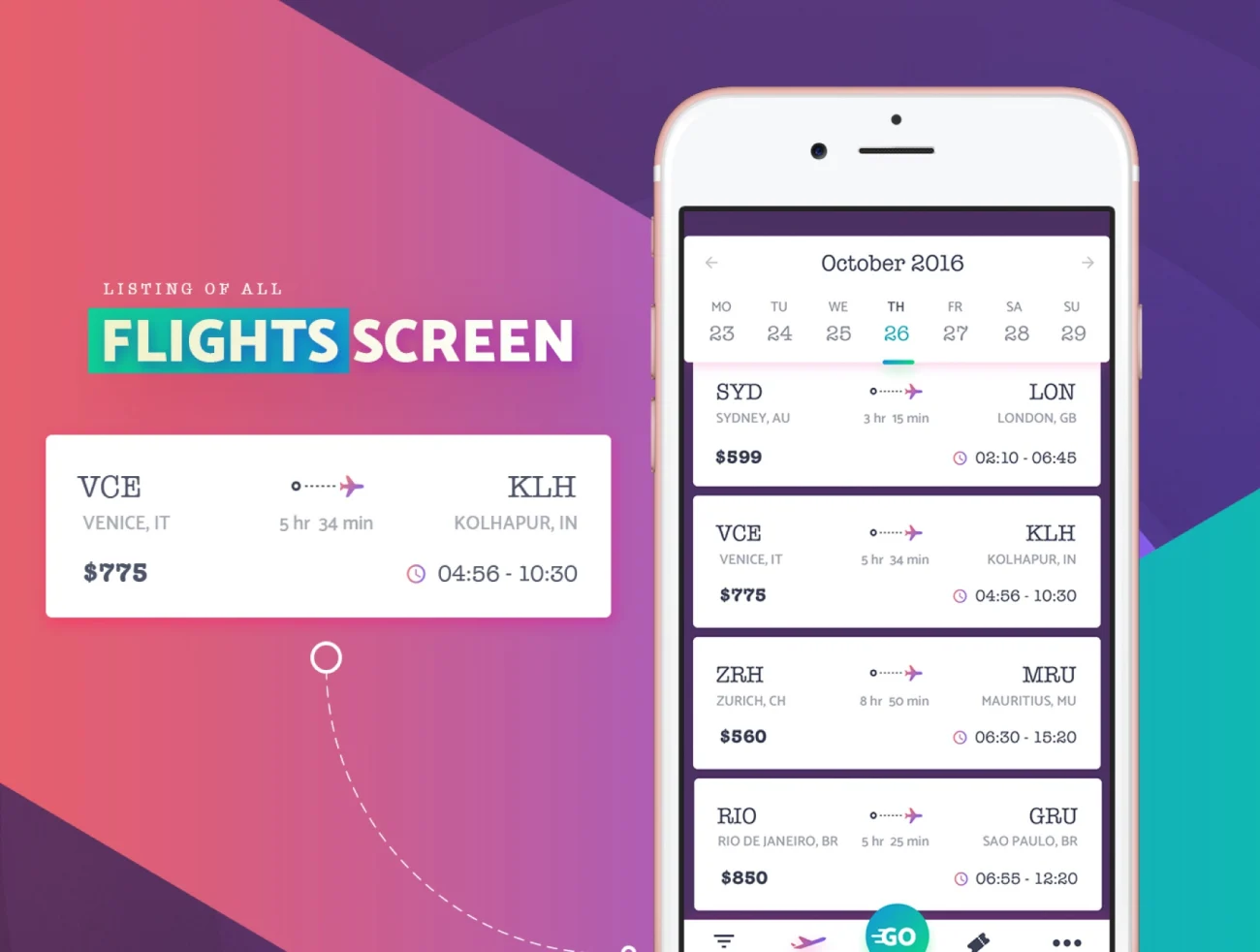GoFlight Mobile App - UI kit 机票航班app应用-用户界面套件-UI/UX-到位啦UI