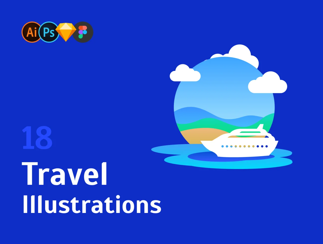 Travel Illustration Set 18款旅行插图集-场景插画、插画、概念创意、线条手绘、趣味漫画-到位啦UI
