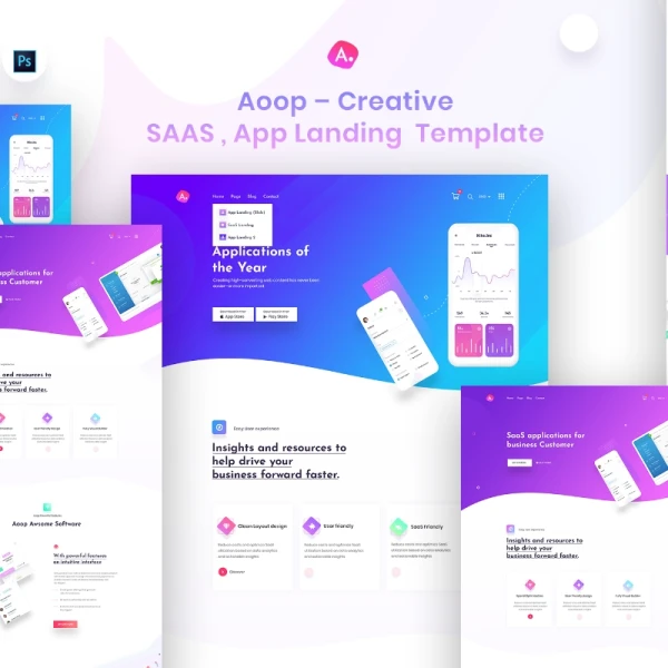 Aoop - SaaS & App Landing Template(psd) app着陆页模板psd