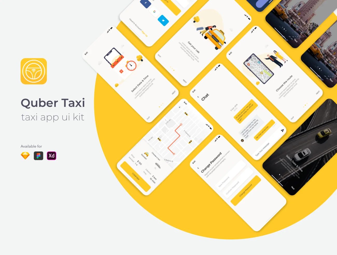QUBER Taxi App UI UX Kit 租车打车出租车app应用用户界面UX套件-UI/UX-到位啦UI