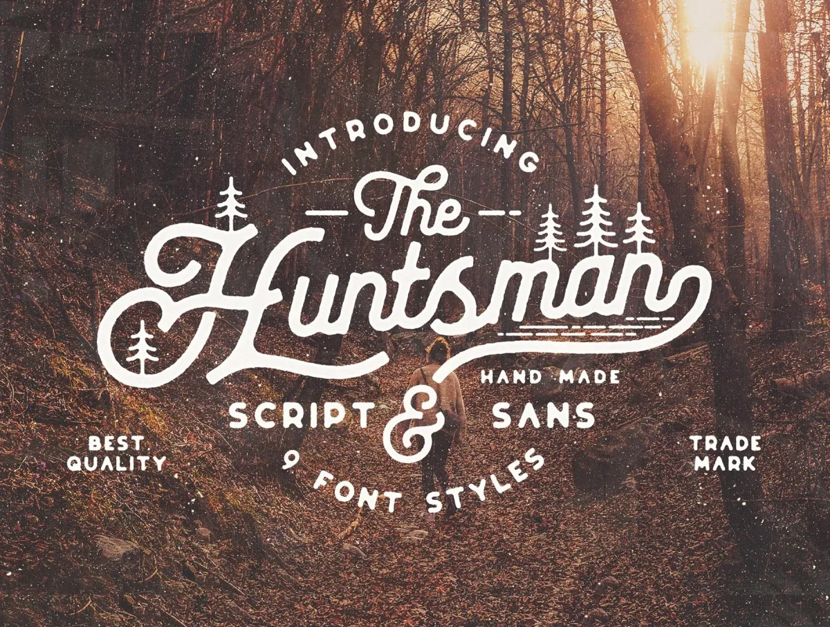 The Huntsman Script and Sans 9 fonts 标签包装设计T恤字体服装品牌标志复古设计-字体-到位啦UI