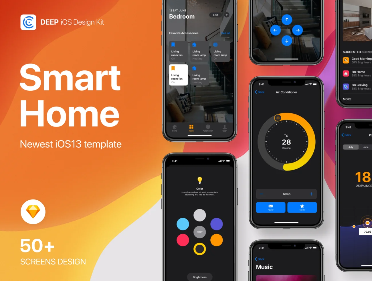Deep - Smart Home iOS 13 Design Kit 深色智能家居iOS设计套件-UI/UX-到位啦UI