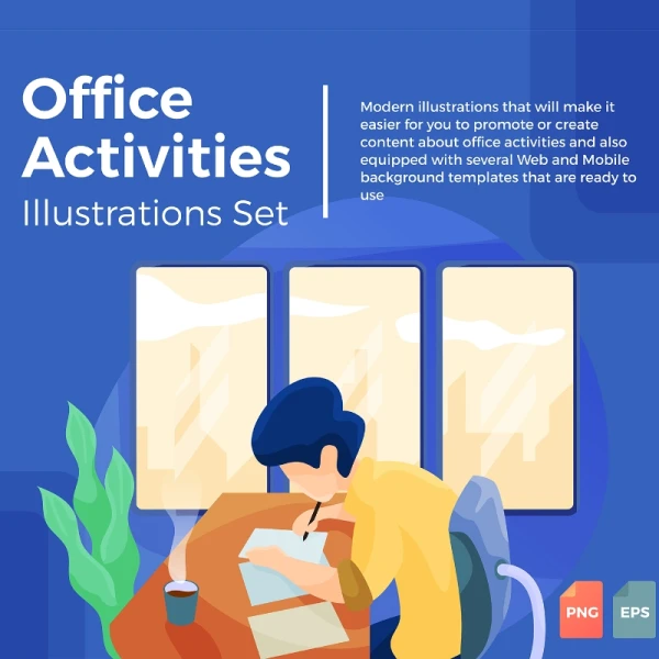 Office Activities Illustration Set 5款办公场景插画合集