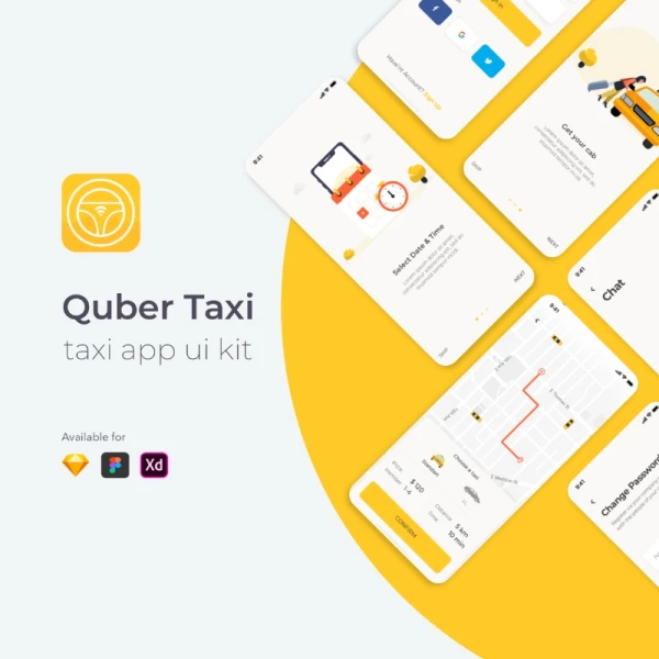 QUBER Taxi App UI UX Kit 租车打车出租车app应用用户界面UX套件