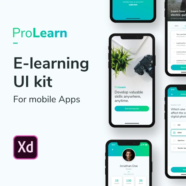 ProLearn - E-learning Mobile UI Kit 在线学习远程教育应用手机端用户界面设计套件