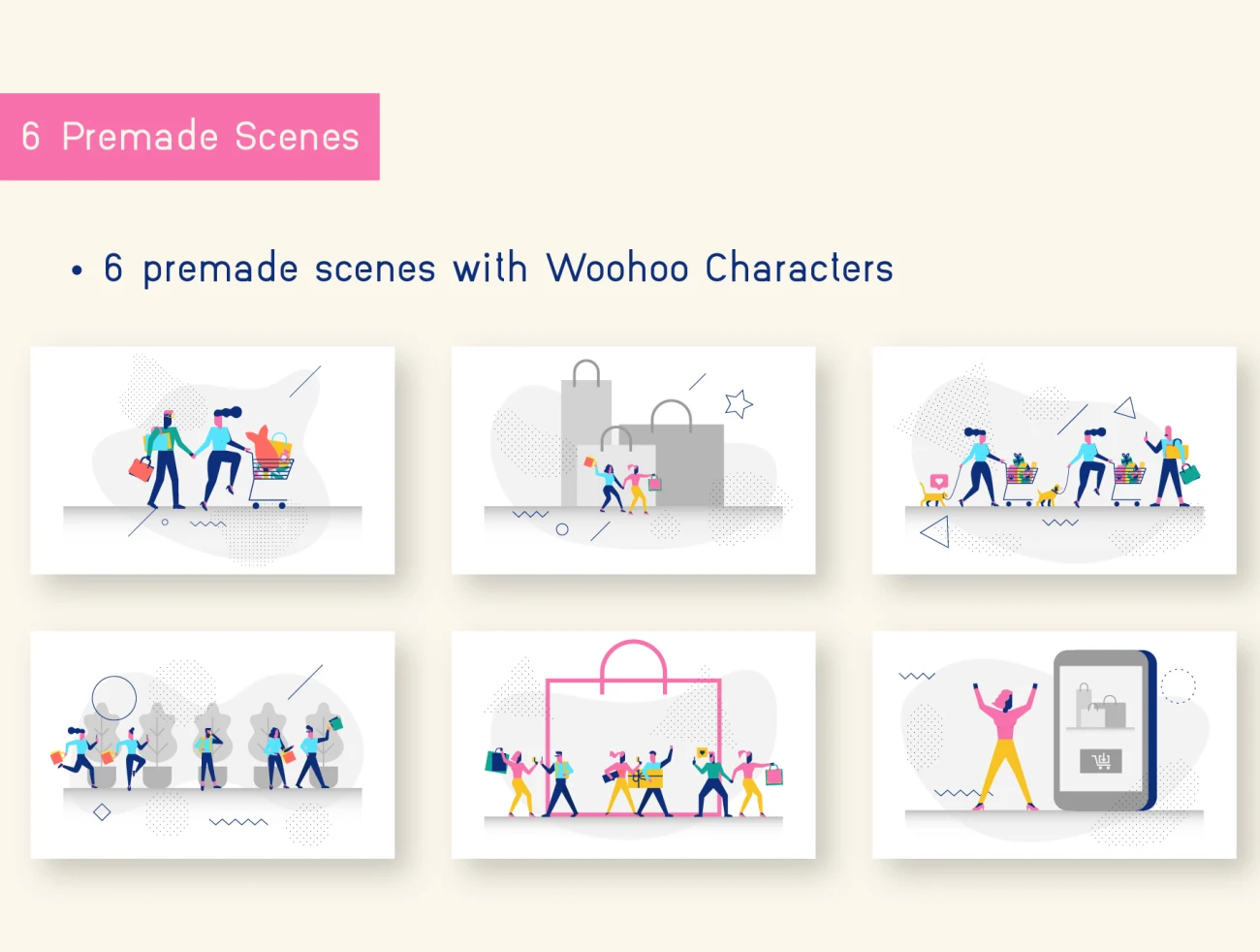 Woohoo Character Creator 网购人物形象矢量设计素材-人物插画、插画、模块化套件、社交购物-到位啦UI