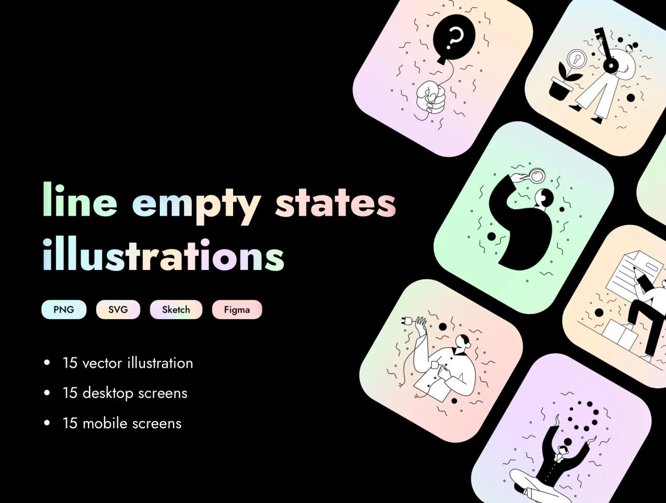 Empty States Illustration Kit 线条简笔画空状态矢量插画套件-人物插画、商业金融、场景插画、插画、插画风格、数据演示、概念创意、状态页、电子商务、社交购物、线条手绘、职场办公、趣味漫画-到位啦UI