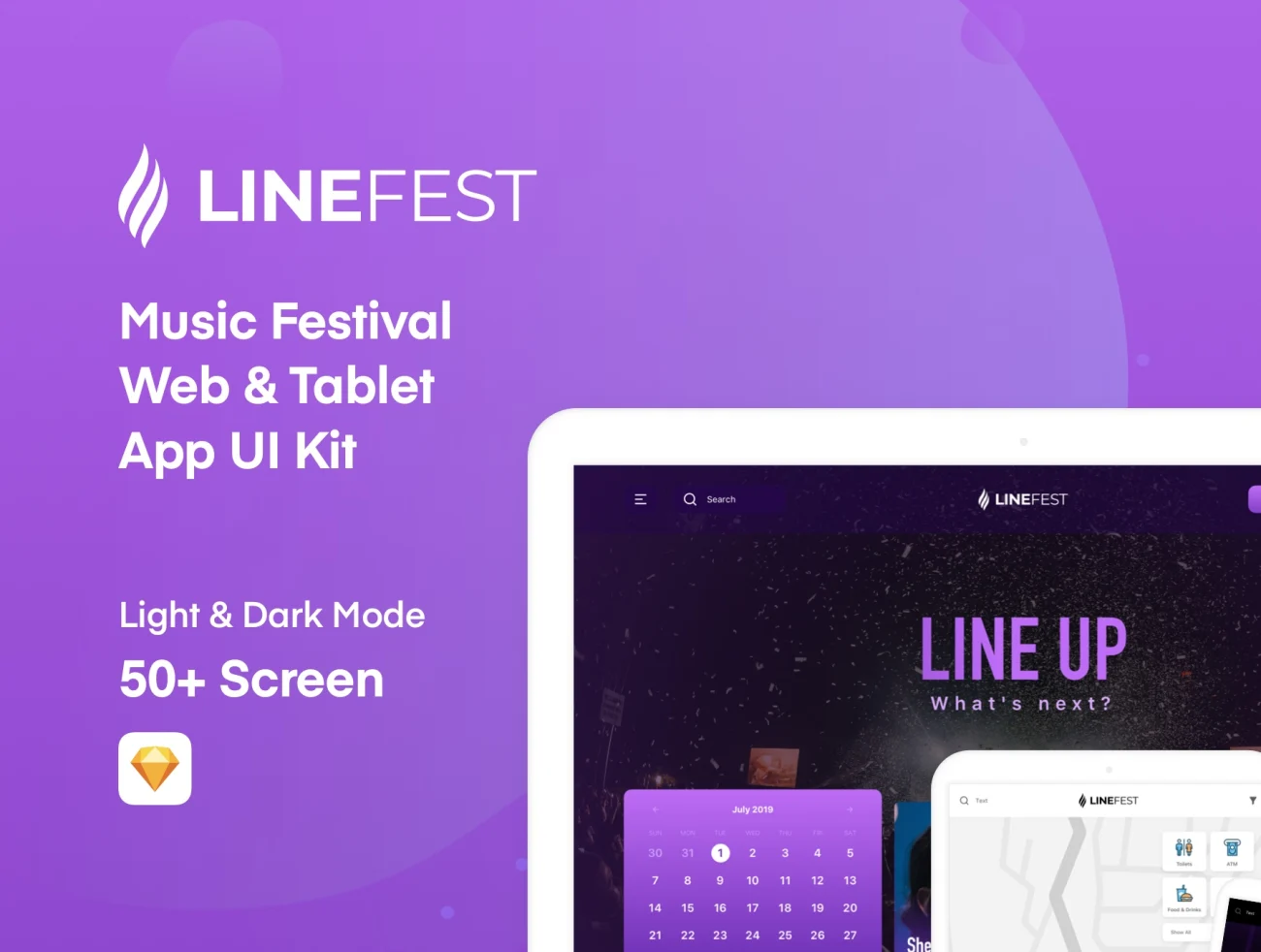 LineFest Music Festival Web Tablet App UI Kit 音乐节以及日程应用套装-UI/UX、ui套件、应用、播放器-到位啦UI