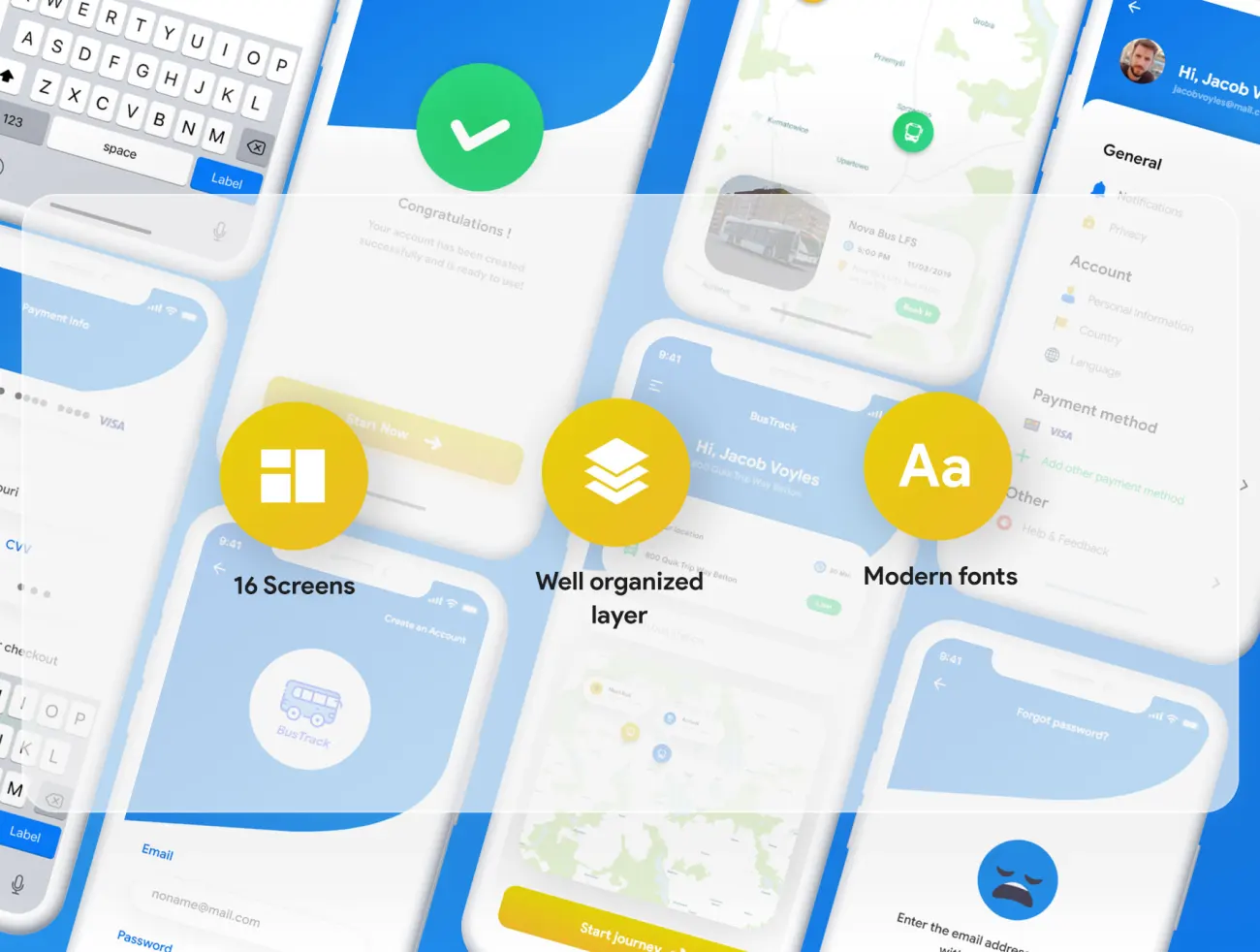 BusTracker app UI Kit 打车本地租车服务应用用户界面套件-UI/UX-到位啦UI