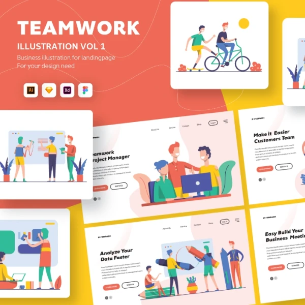 Illustration Startup Teamwork Pack Vol 1 团队合作矢量插画包合集