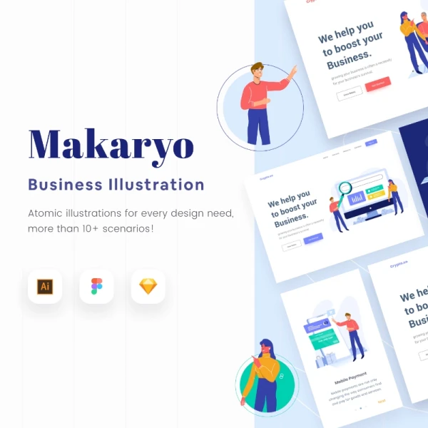 Makaryo Start up Website E Commerce Illustration 商业网站电子商务插图自由场景搭配