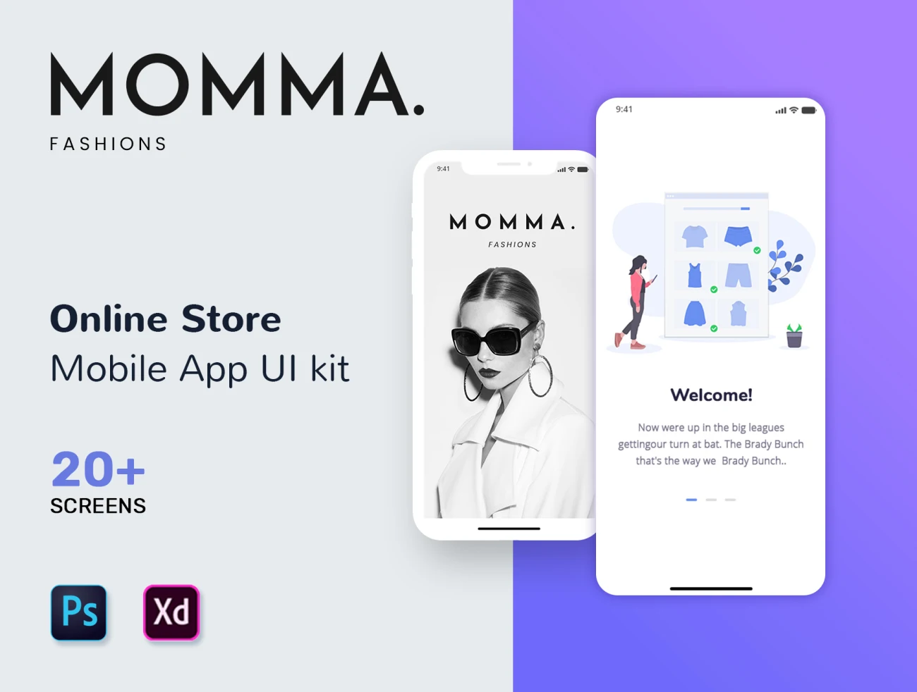 Momma Online Store Mobile App UI Kit(xd) 20屏时尚在线商店移动app应用用户界面套件xd-UI/UX-到位啦UI