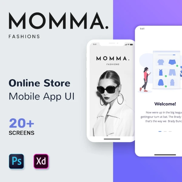 Momma Online Store Mobile App UI Kit(psd) 20屏时尚在线商店包包移动app应用UI套件psd