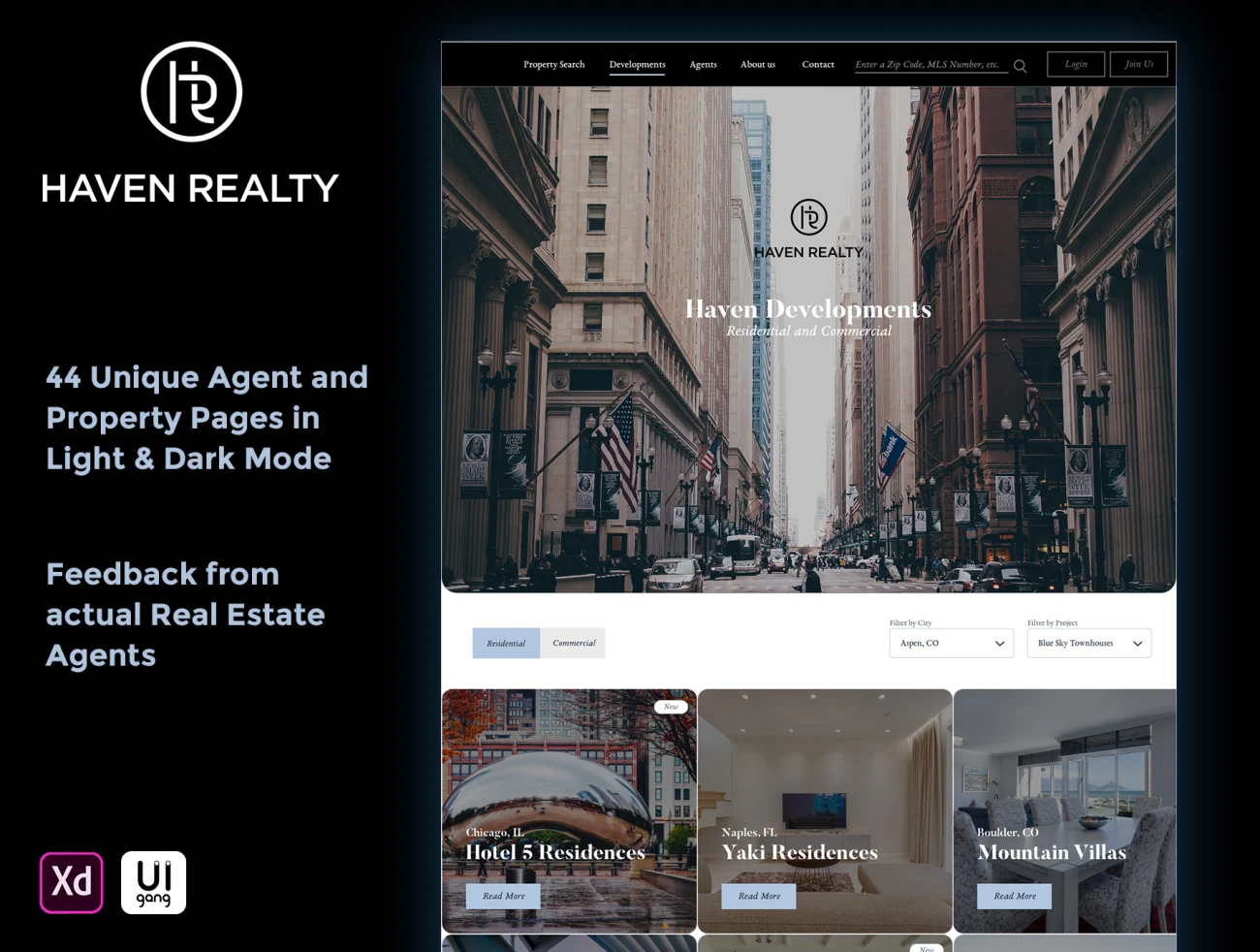 Haven Real Estate Web UI Kit - Realtor 房地产经纪人网站模板-UI/UX-到位啦UI