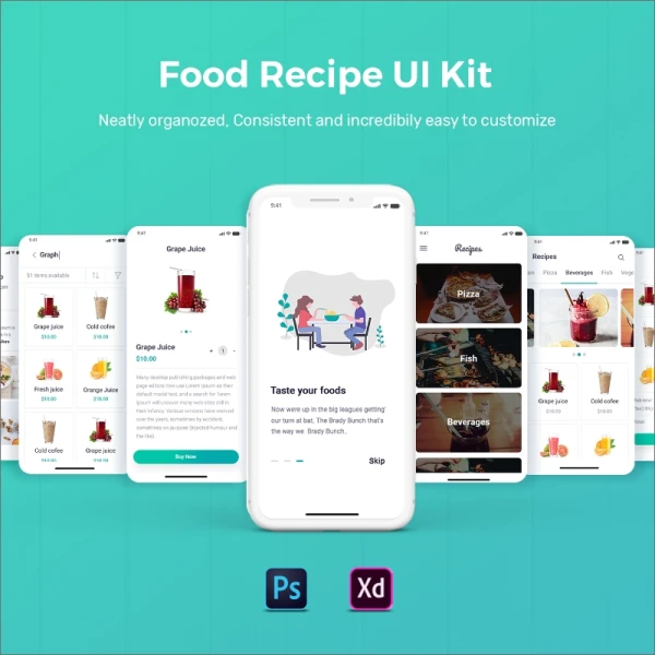 Food Recipe Mobile App UI Kit 食品配方移动app应用UI套件