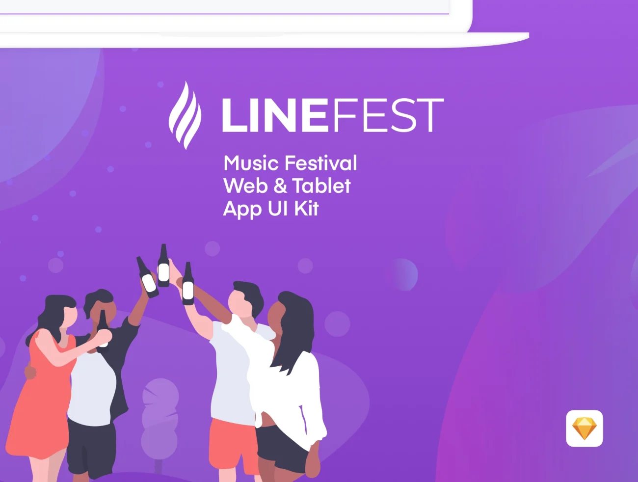 LineFest Music Festival Web Tablet App UI Kit 音乐节Web平板电脑app应用UI套件-UI/UX、ui套件、主页、介绍、出行、列表、卡片式、图表、地图、应用、引导页、播放器、网站-到位啦UI
