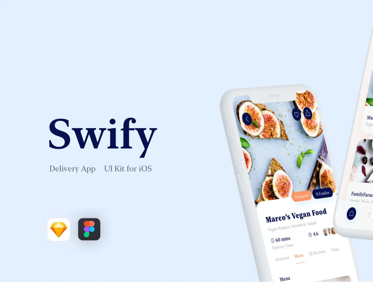 Swify delivery app iOS UI Kit 美食外卖块快递手机应用UI套件设计-UI/UX、ui套件、主页、介绍、付款、列表、卡片式、图表、应用、引导页、支付、数据可视化-仪表板、注册、登录页、着陆页、网站、网购、表单、预订-到位啦UI