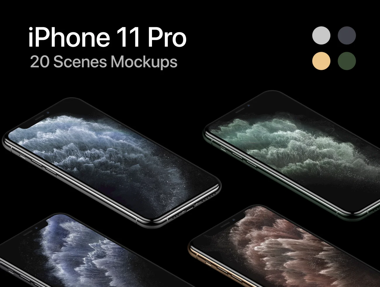 iPhone 11 Pro - 20 Mockups 20款苹果手机11pro智能样机模板-产品展示、优雅样机、实景样机、手机模型、样机、苹果设备-到位啦UI