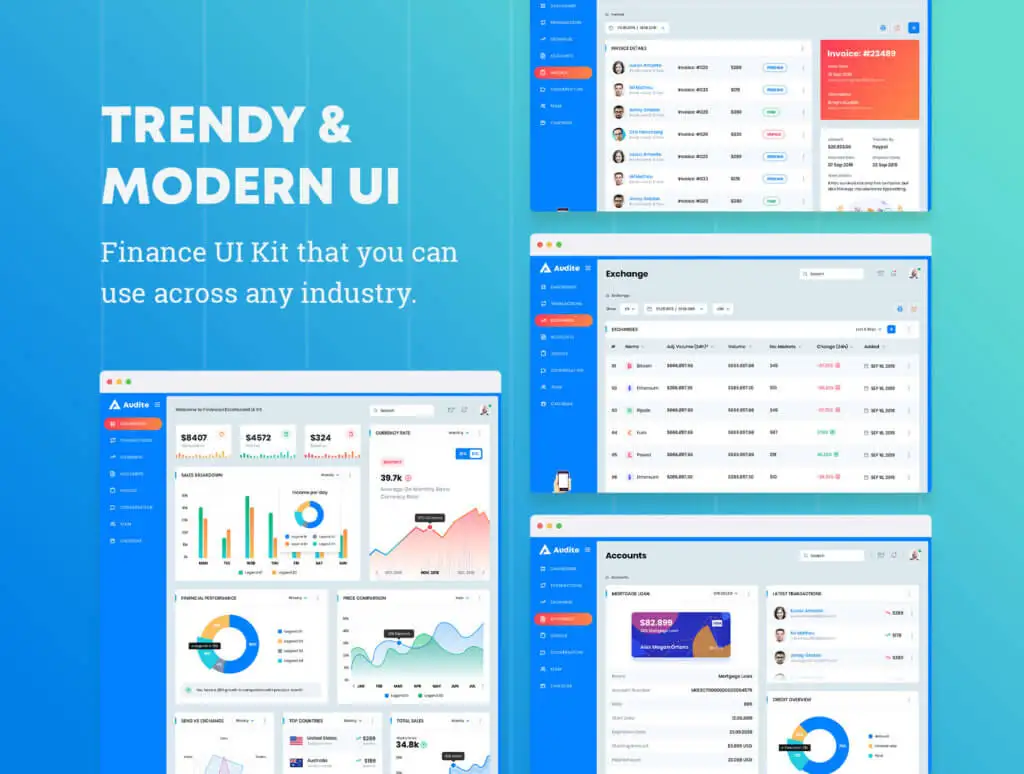 Audite Financial Dashboard Ui Kit Sketch Template 审核财务仪表板Ui工具包sketch模板-UI/UX、ui套件、付款、列表、卡片式、图表、应用、数据可视化-仪表板、日历、电子钱包、网购、表单-到位啦UI