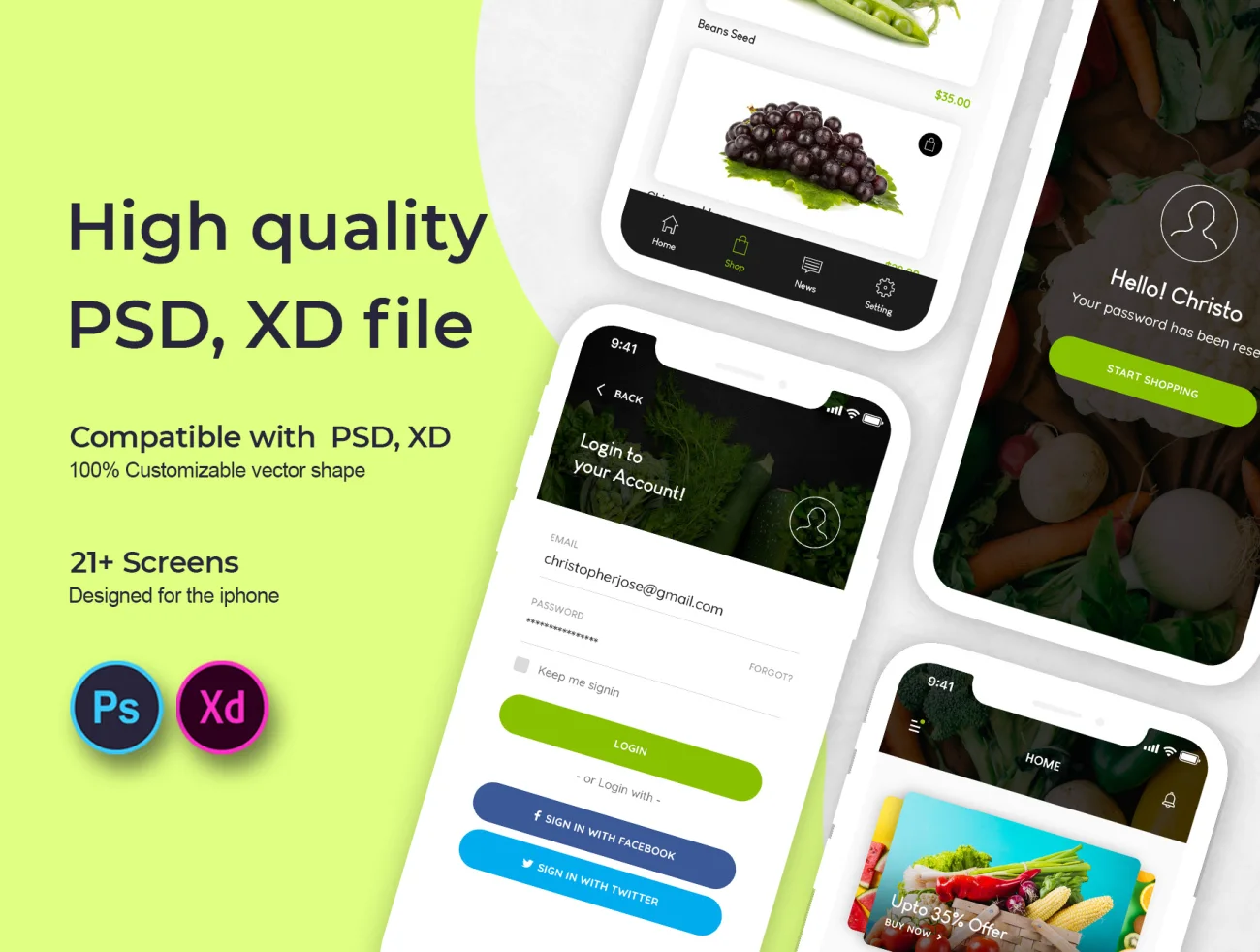 Fluda App Ui Kit XD 21屏有机蔬菜水果在线商店手机应用Ui设计套件XD-UI/UX-到位啦UI