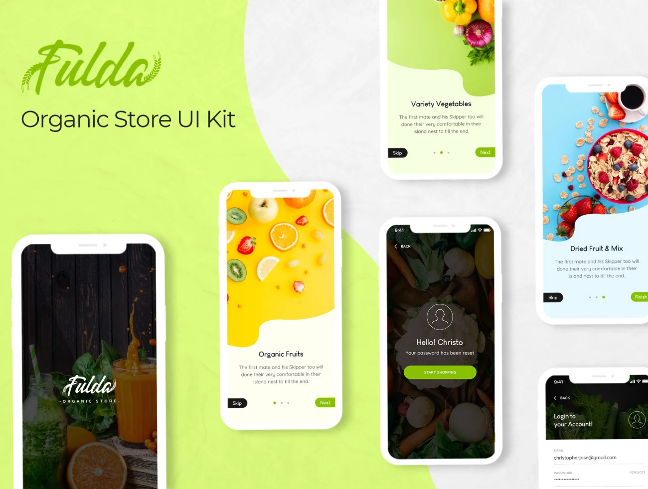 Fluda App Ui Kit XD 21屏有机蔬菜水果在线商店手机应用Ui设计套件XD-UI/UX-到位啦UI